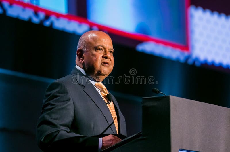 Pravin Gordhan the Ex Finance Minister of South Africa speaking stock photo Pravin Gordhan the Ex Finance Minister of South Africa speaking stock photo