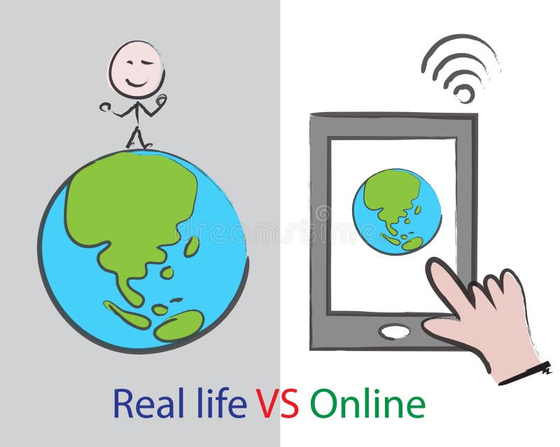 Prawdziwe życie VS online ilustracji Prawdziwe życie VS online ilustracji