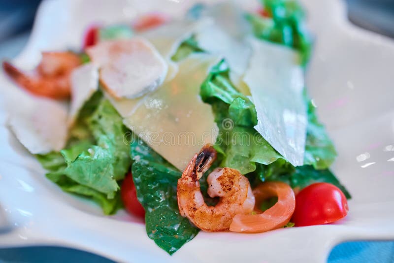 Prawn salad. Simple and healthy salad of shrimp