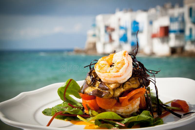 Prawn starter on the sea