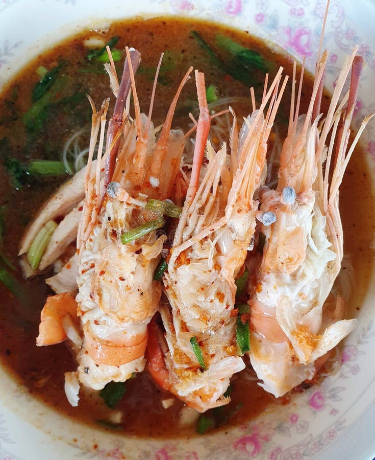 Prawns noudle in tomyum soup. Prawns noudle in tomyum soup