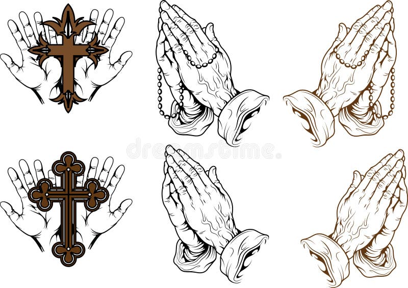 Praying Hands With Rosary Tattoo Stock Vector Illustration Of Jesus Church