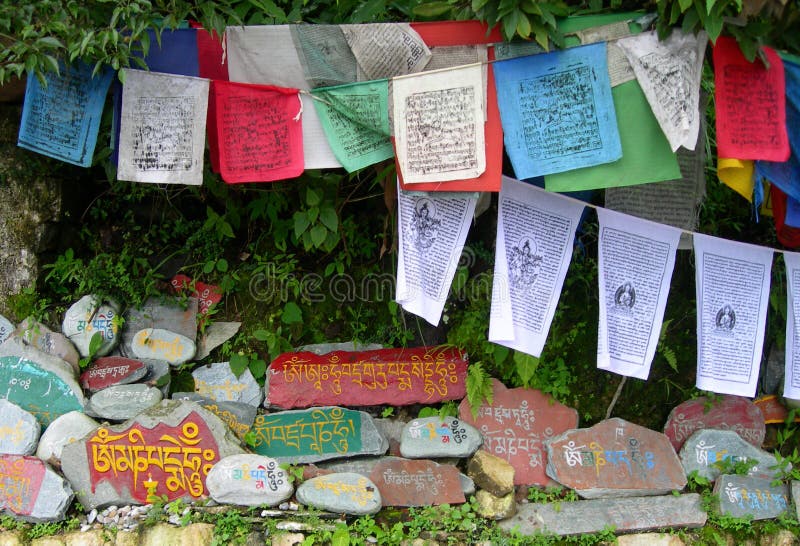 Prayer flags and Tibetan Aum symbols royalty free stock image Prayer flags and Tibetan Aum symbols royalty free stock image