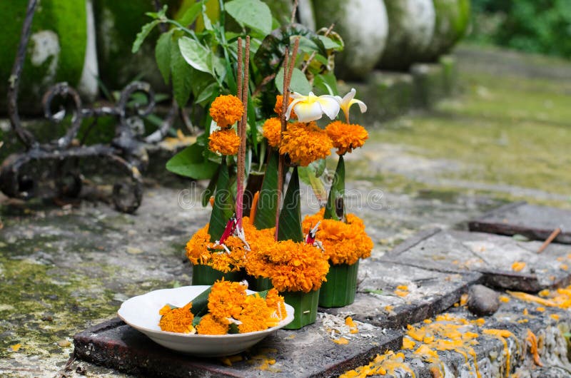 A Prayer Offering at the Temple Stock Photo Image of flowers, worship