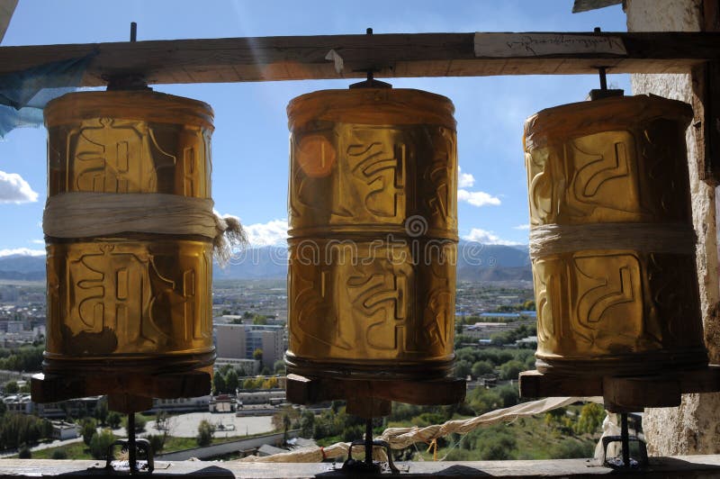 Prayer wheels in Tibet