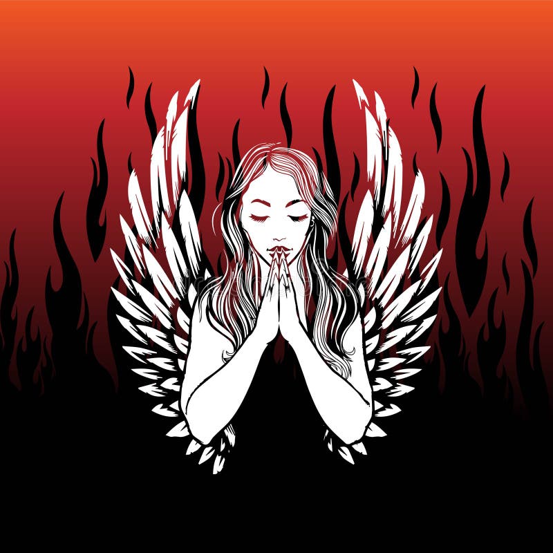 Praying Angel Tattoo Design, Pretty Woman Praying Vector Illustration Stock Vector - Illustration of heaven, church: 178706364