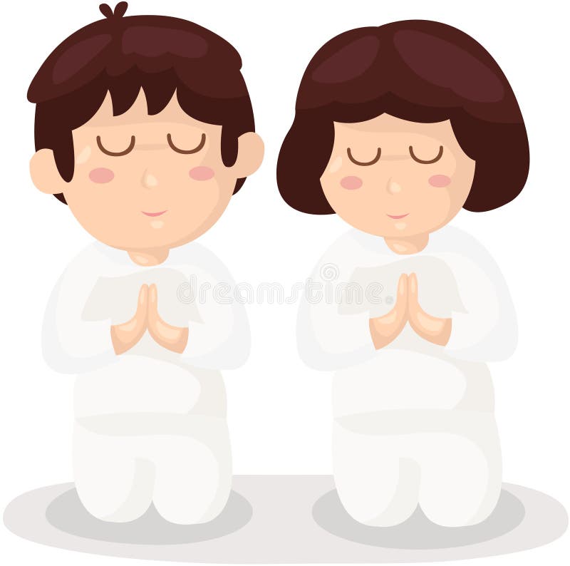 Praying do menino e da menina dos desenhos animados ilustração do vetor Praying do menino e da menina dos desenhos animados ilustração do vetor