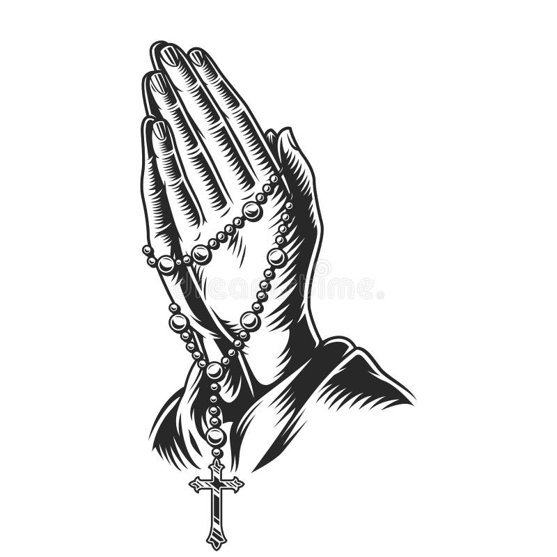 cartoon praying hands with rosary