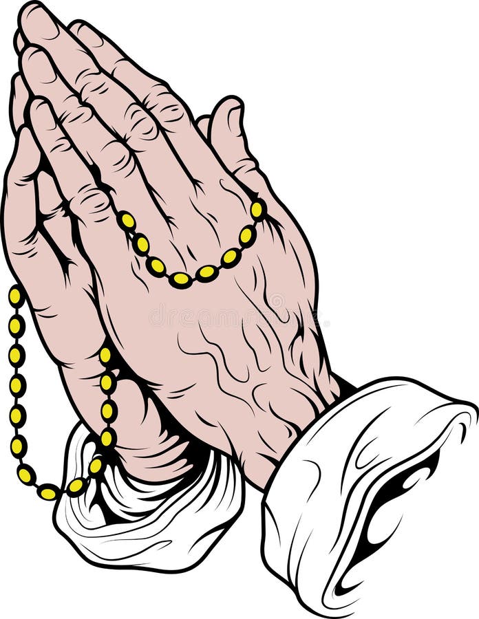 cartoon praying hands with rosary