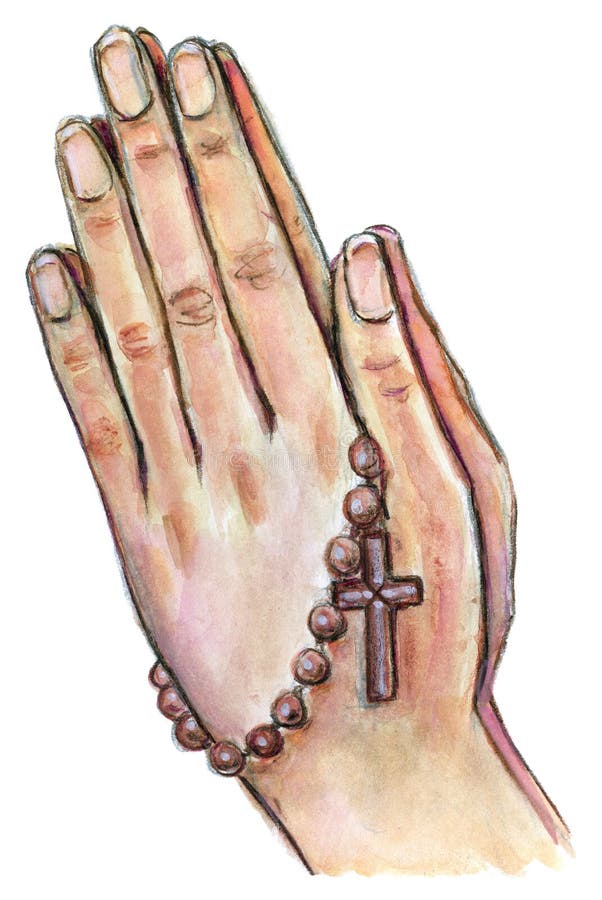 cartoon praying hands with rosary