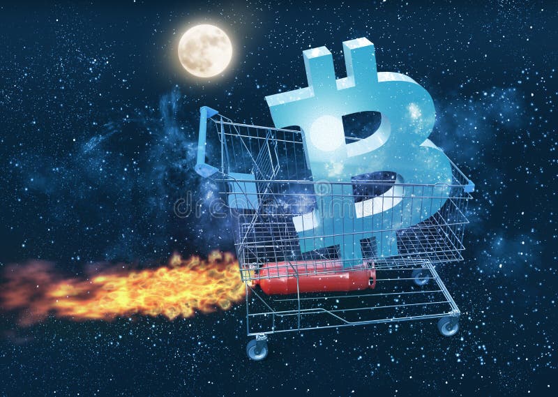 Precio de Bitcoin que va al concepto de la luna libre illustration Precio de Bitcoin que va al concepto de la luna libre illustration