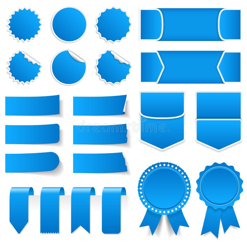 Precios azules, etiquetas engomadas, banderas ilustración del vector Precios azules, etiquetas engomadas, banderas ilustración del vector