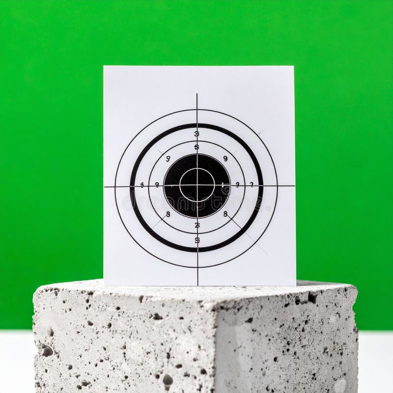 A stark, modern representation of focus and precision. The target sits on a solid, unyielding foundation against a vibrant green screen, symbolizing clear objectives, goal achievement, and the potential for strategic success in business and marketing. Aiming target illustrations