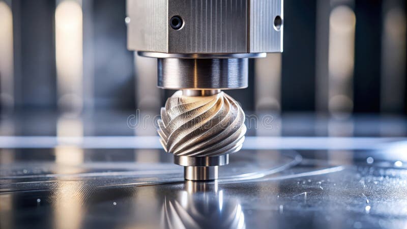 Precision machining a close-up view of a complex metal component undergoing automated manufacturing process. Generative AI royalty free illustration