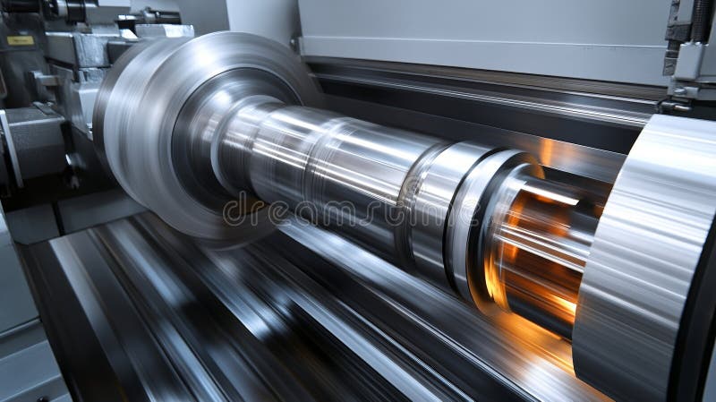 Precision Machining CNC Lathe in Action, Metalwork, Industrial Automation, Manufacturing Process stock illustration
