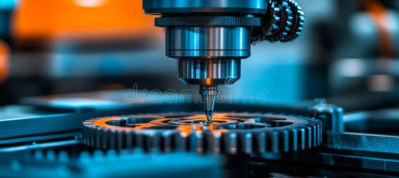 Precision Machining CNC Mill Carving Gear with Industrial Automation in Dynamic Time-Lapse Sequence stock illustration
