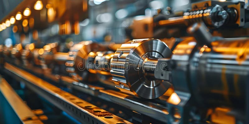 Precision Metal Processing Machine at an Industrial Factory. Concept Machine Tools, Metal stock illustration