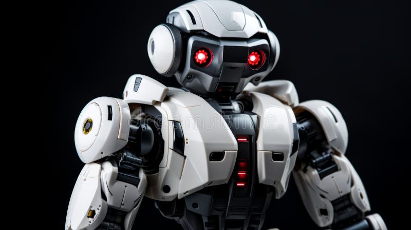 Precisionist Style White Robot Toycore On Black Background royalty free illustration