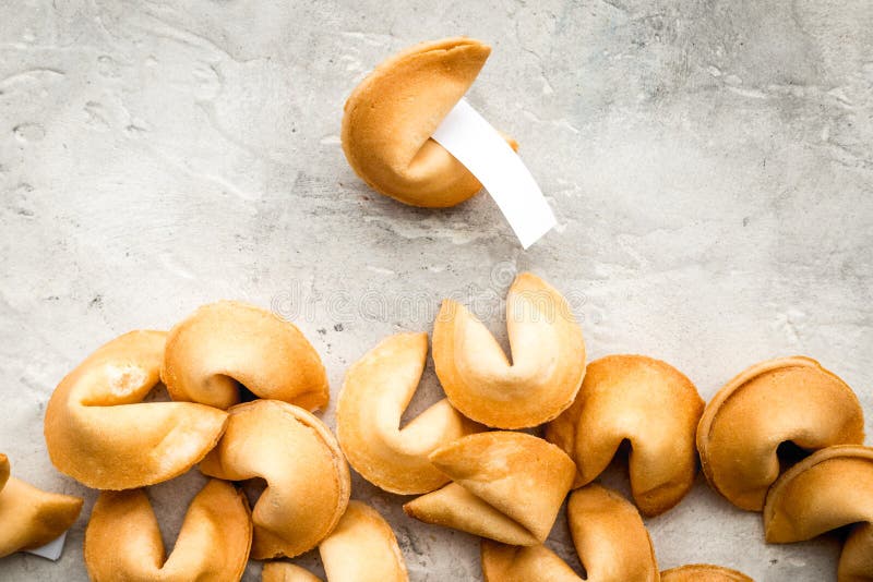 Prediction In Fortune Cookie On Stone Background Flat Lay