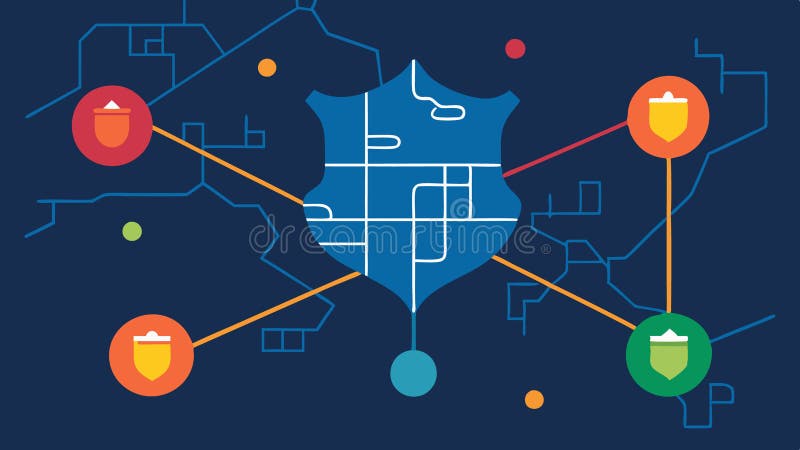Predictive Policing A neighborhood map with highlighted areas based on algorithm output showing disproportionate police vector illustration