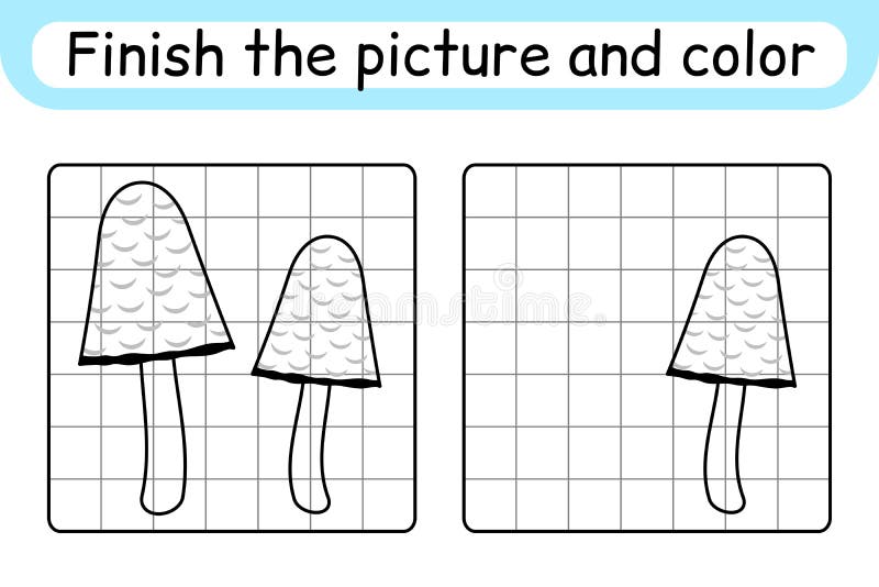 Complete a planilha de prática de desenho de outono de cogumelos