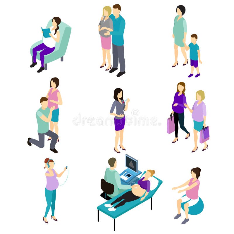 Pregnancy Isometric Set stock illustration Pregnancy Isometric Set stock illustration