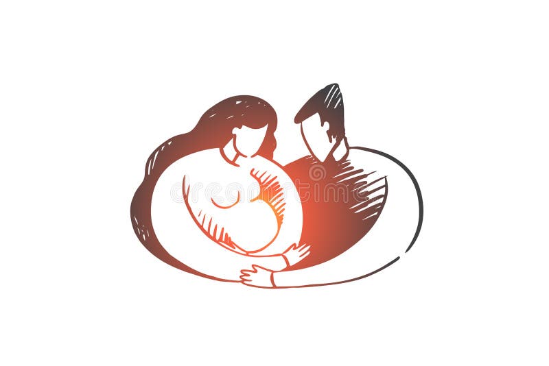 Pregnancy, man, woman, together, family concept. Hand drawn isolated vector. stock illustration Pregnancy, man, woman, together, family concept. Hand drawn isolated vector. stock illustration