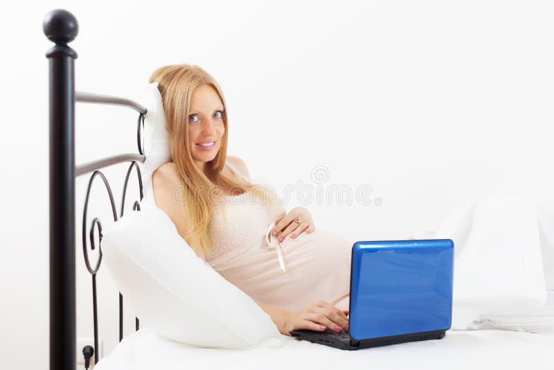 Pregnancy Woman with Laptop Stock Image Image of femininity, sitting