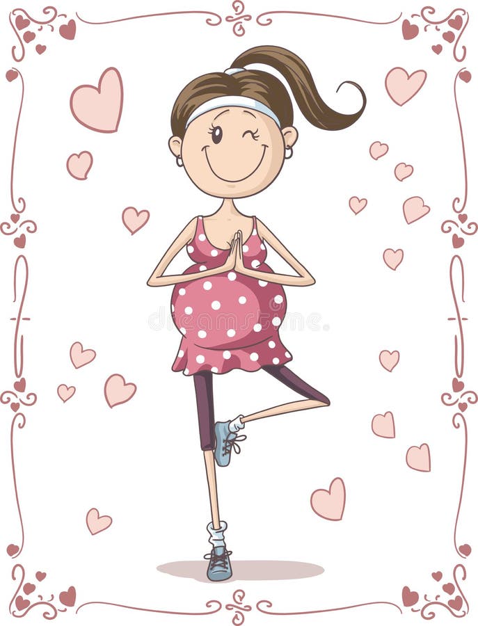 Vector cartoon of a cute young pregnant woman doing exercises. File type: vector EPS AI8 compatible. No transparencies and no gradient fills. Vector cartoon of a cute young pregnant woman doing exercises. File type: vector EPS AI8 compatible. No transparencies and no gradient fills.