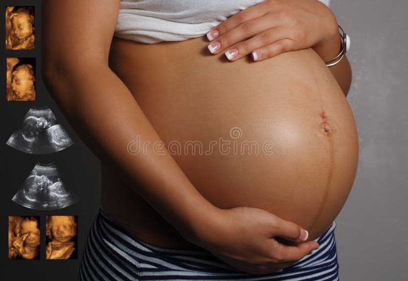 Pregnant Female Belly with Ultrasound Images