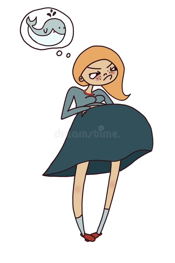 Pregnant girl feels like a huge whale royalty free illustration Pregnant girl feels like a huge whale royalty free illustration
