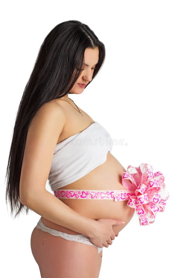 Pregnant girl with pink bow