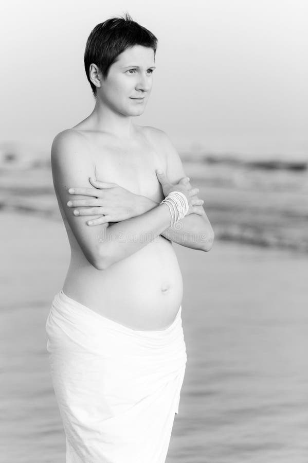 Pregnant Nude Woman Standing Beach Stock Photos - Free & Royalty-Free