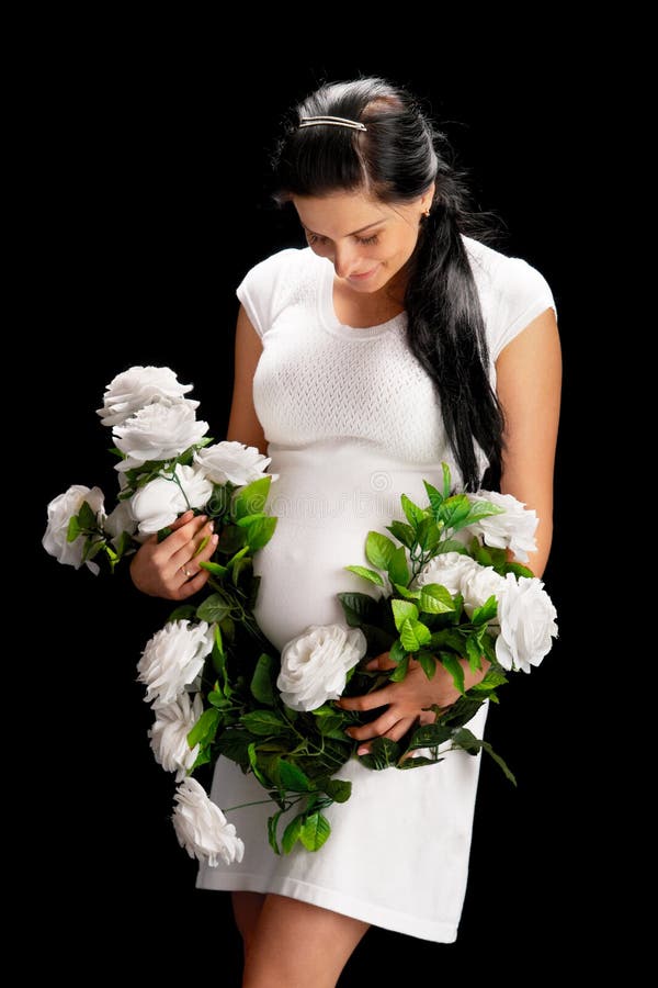 Pregnant with roses stock image. Image of adult, smiling 17033173