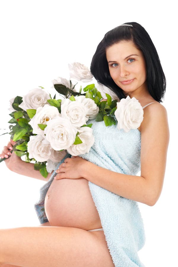 Pregnant with roses stock image. Image of adult, smiling 17033173