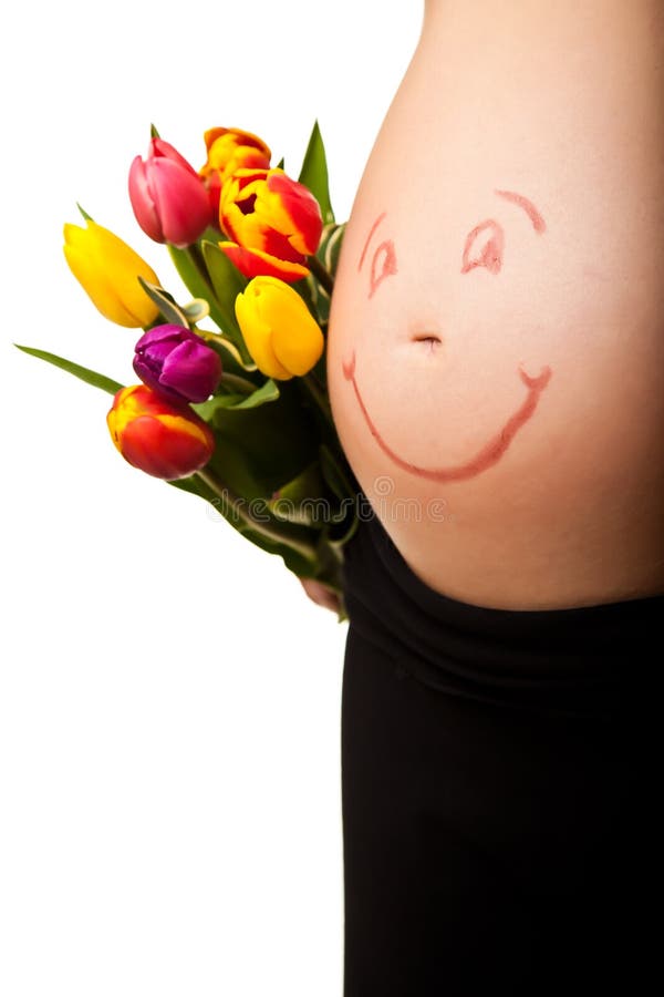 Pregnant woman belly with tulip