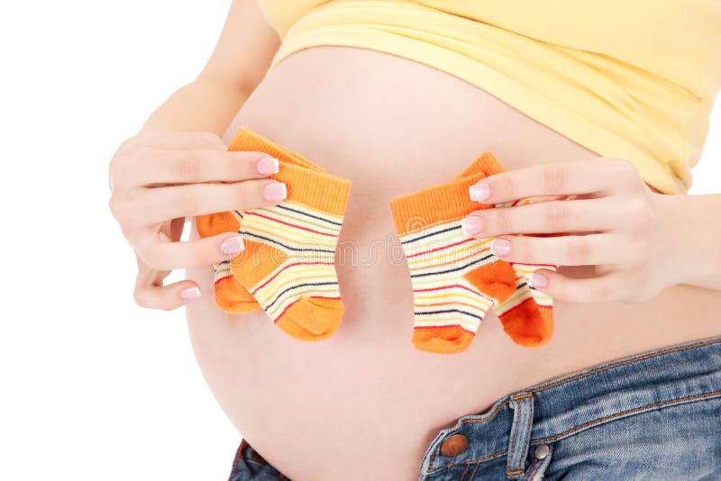 Pregnant woman belly and twin socks