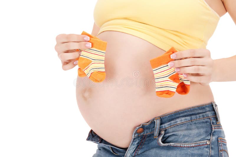 Pregnant woman belly and twin socks