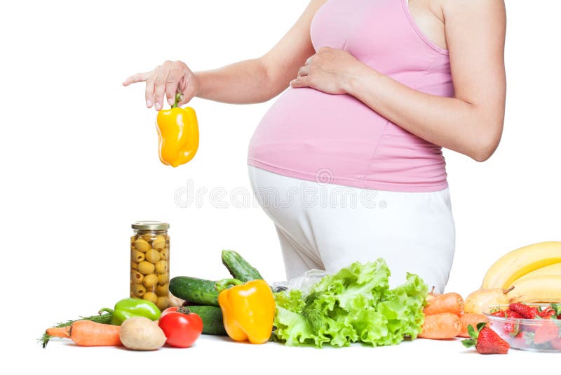 Pregnant Woman Belly With Vegetables And Fruits Stock ...