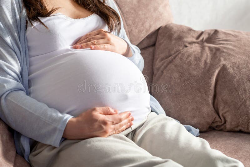 Pregnant Woman With Big Belly Advanced Pregnancy Resting Sitting On