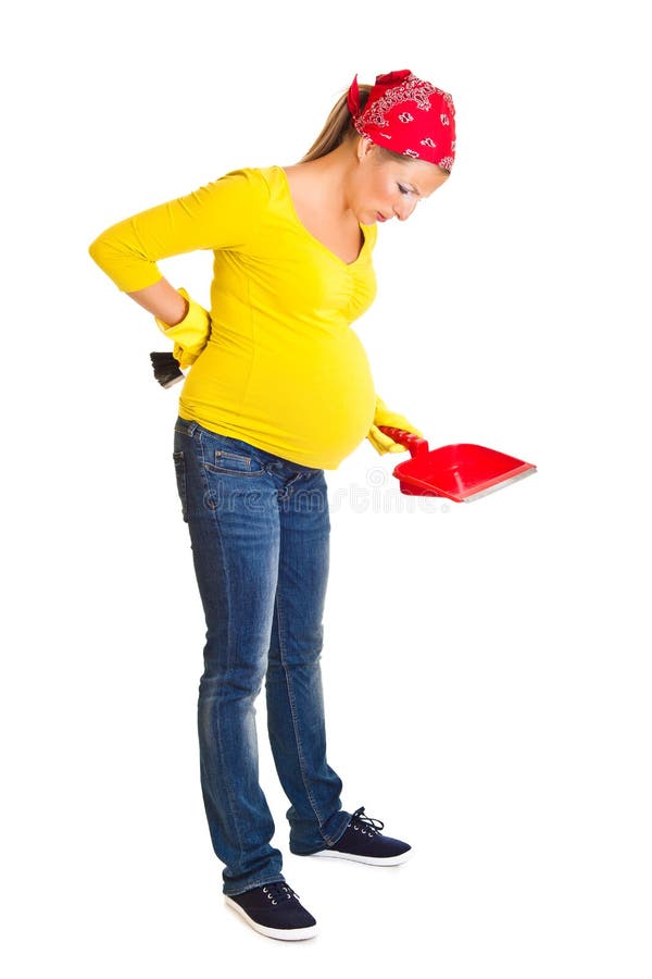 Pregnant woman cleaning