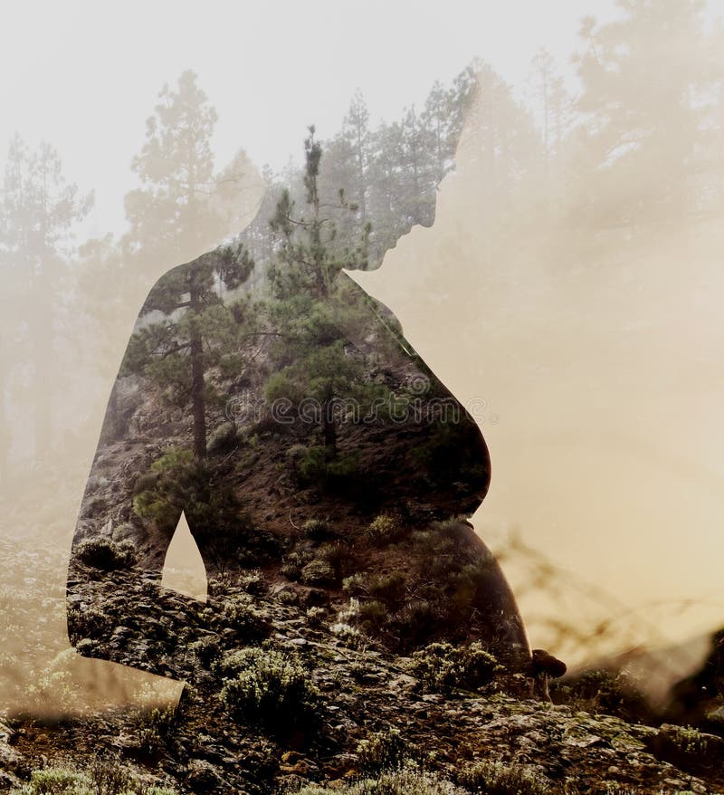 Pregnant woman combined with nature