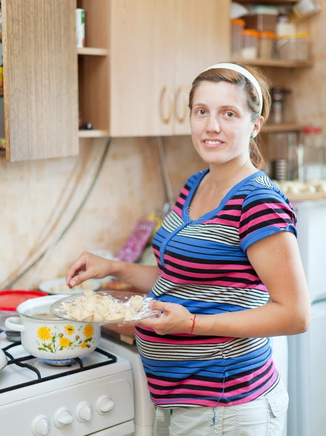 Pregnant Woman Cooking Dumplings Stock Image Image of meal, caucasian