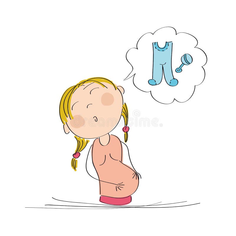 Pregnant woman dreaming of buying clothes and toys for her baby royalty free illustration Pregnant woman dreaming of buying clothes and toys for her baby royalty free illustration