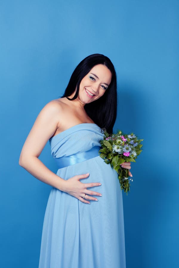 Pregnant Woman with Flowers Stock Image Image of close, beautiful