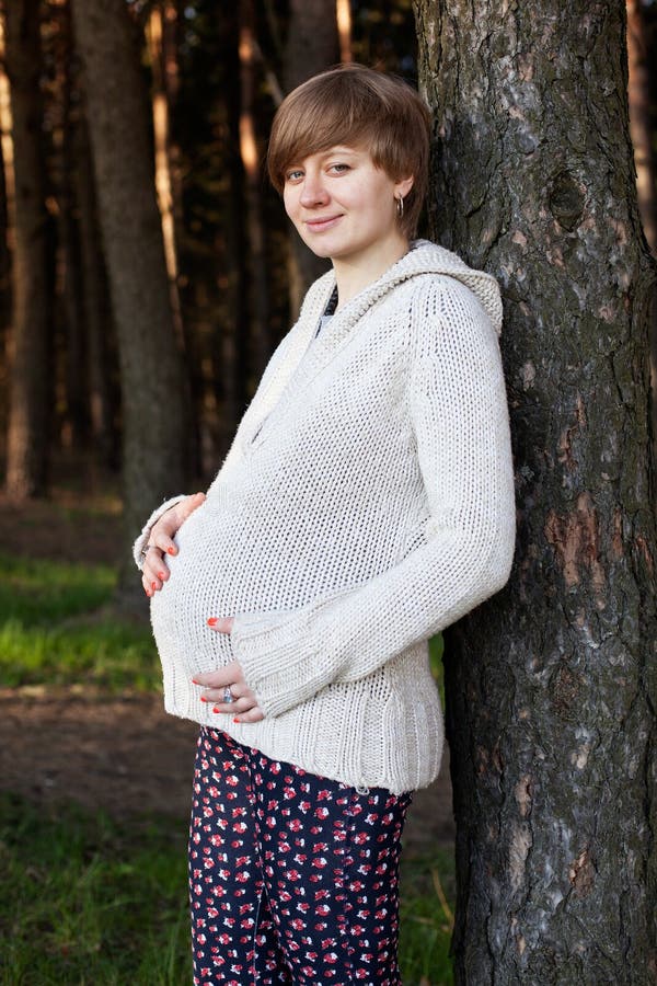 Pregnant Woman In The Forest Stock Photo Image Of Hand Positive