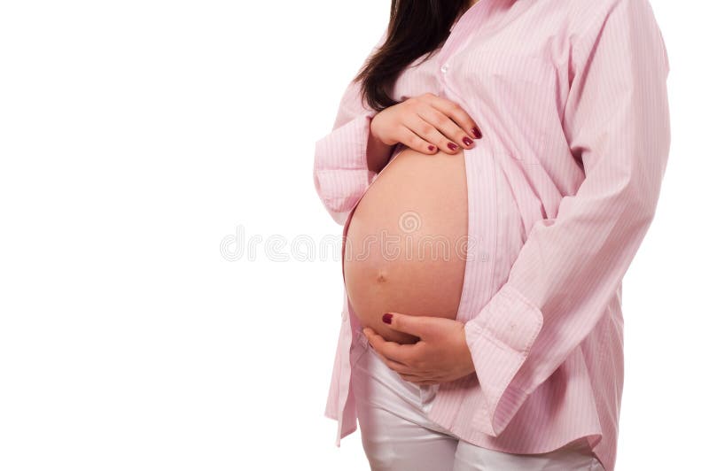 Pregnant woman holding belly