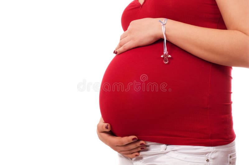 Pregnant woman holding belly