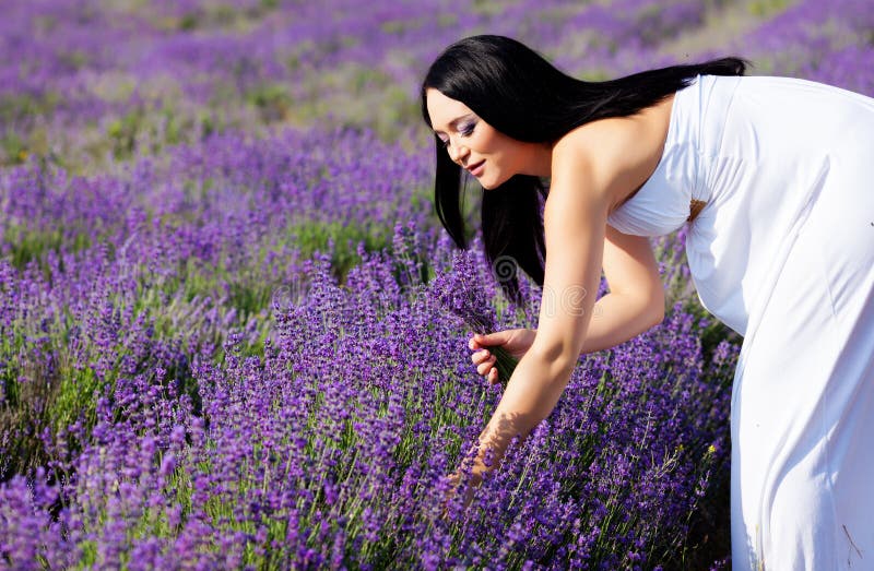 Pregnant woman in lavender stock image. Image of 25416603
