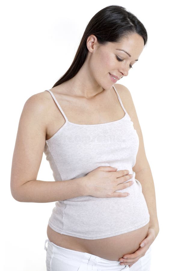 Pregnant woman looking at bump